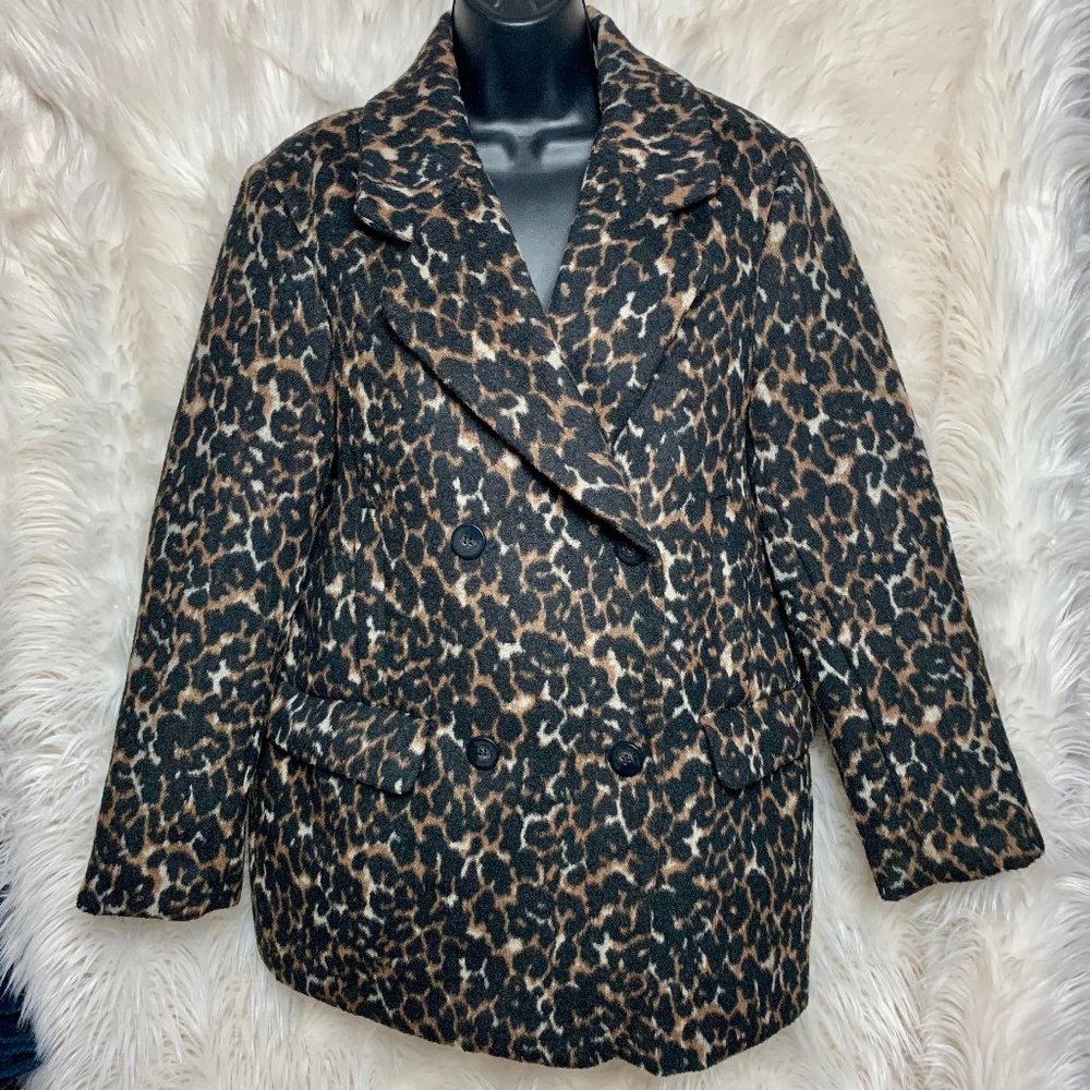 H&M Leopard Coat Wool Blend
